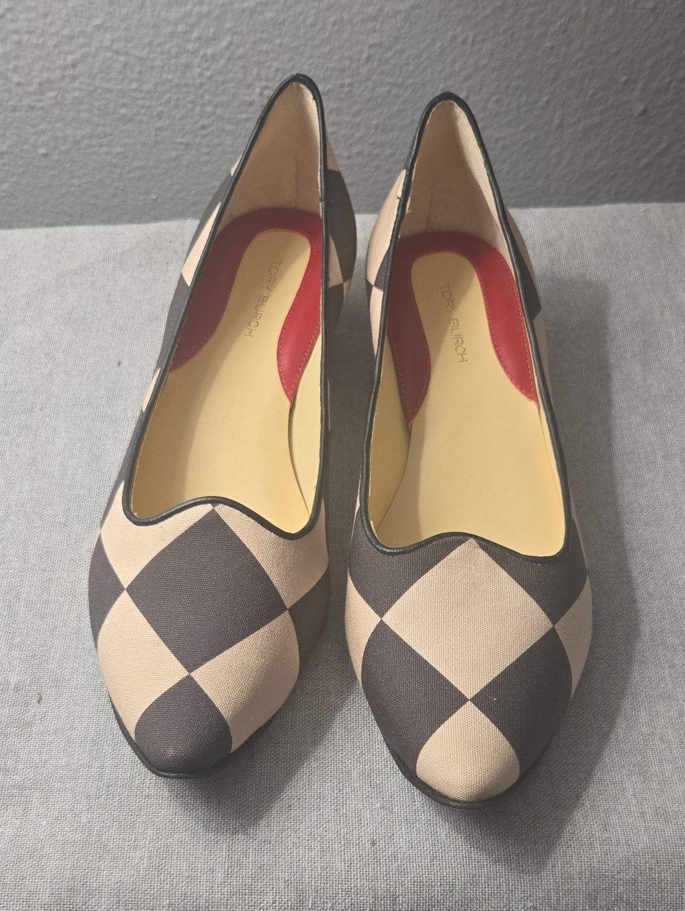 Tory Burch Brown and Cream Diamond-Check Ballet Flats,Size 6,5,New
